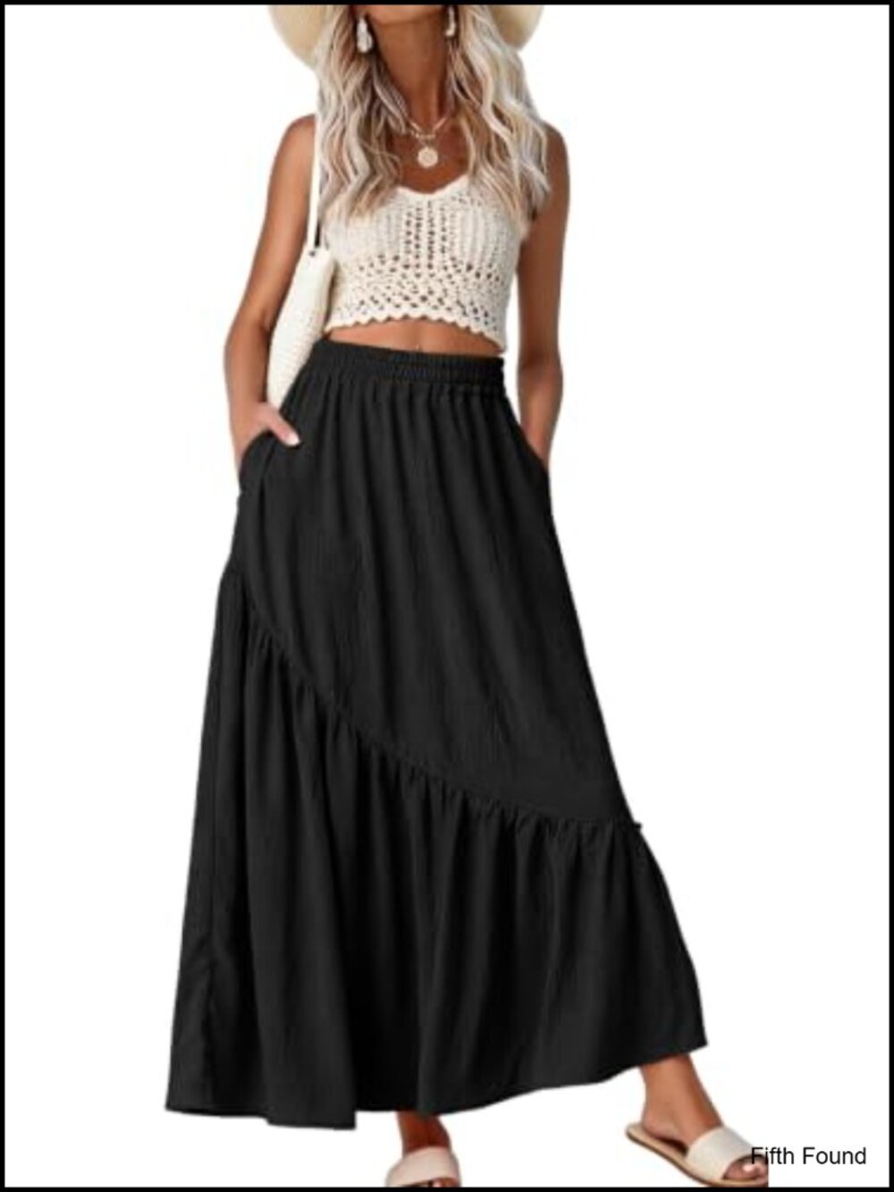 Women's Maxi Skirt High Waist Tiered A-Line with Pockets